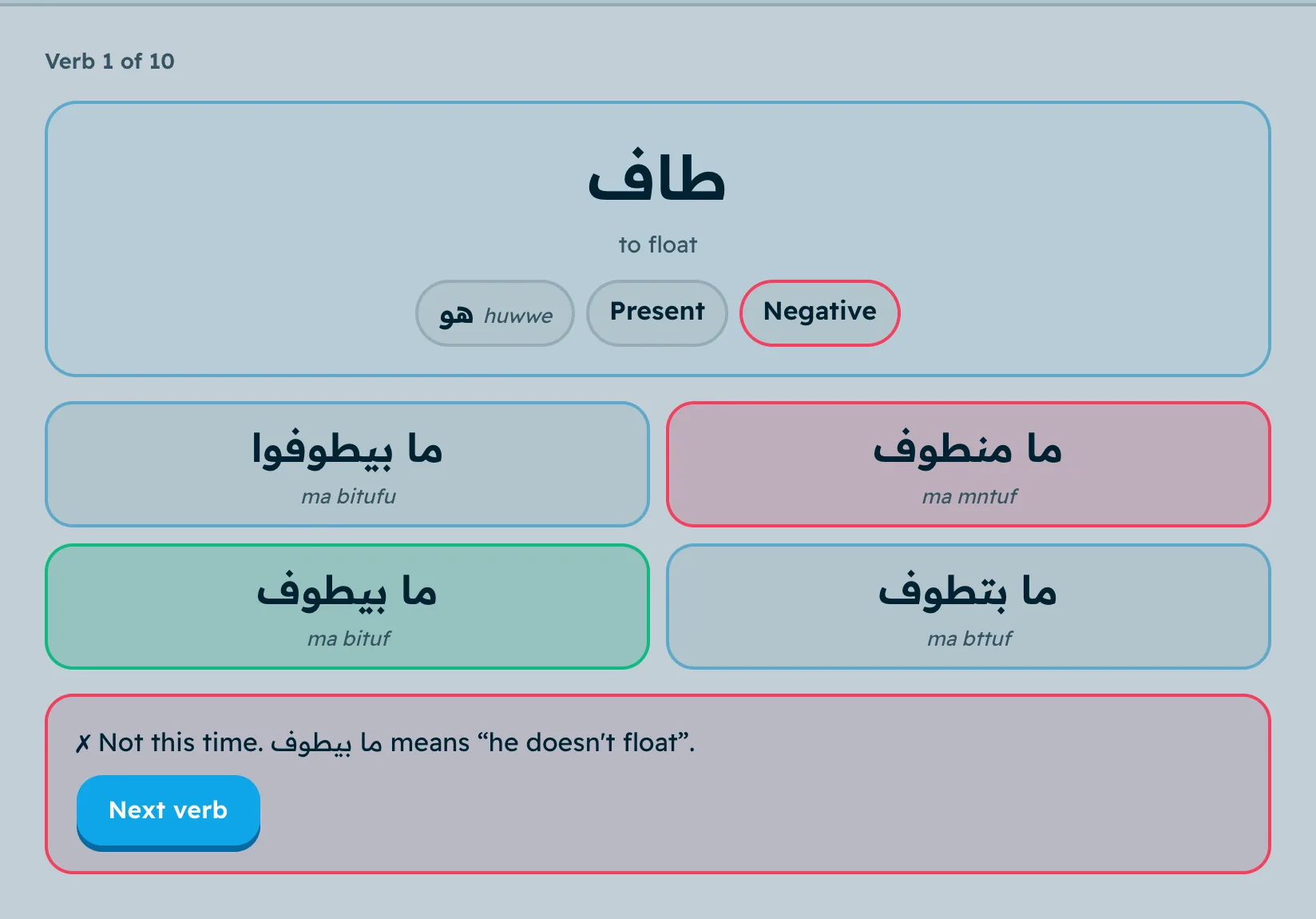 After an answer in Levantine: the right future form highlighted, with its meaning